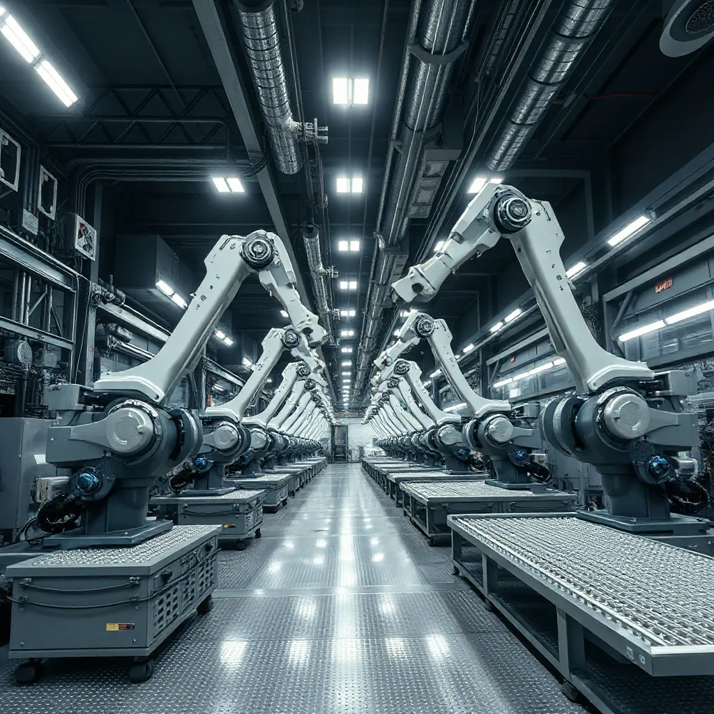 A high-tech industrial manufacturing facility with robotic a